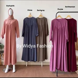 Gamis Polos Terbaru / Windy Dress Crinkle Airflow Muslim Kancing Wanita Dewasa