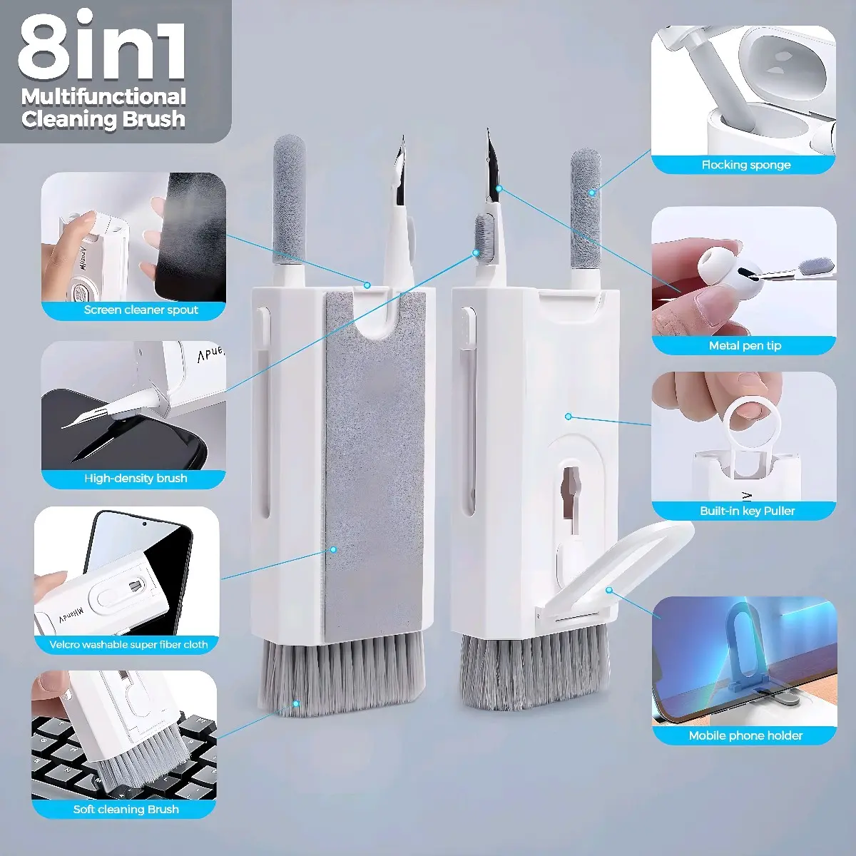 8 In 1 Sikat Cleaning Pembersih Keyboard Computer Layar HP Monitor Camera Laptop Screen Cleaner Serbaguna With Liquid