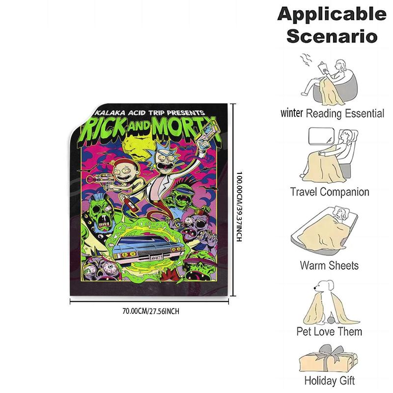 Rick and Morty Pattern Blanket, 1 Count Casual Soft Throw Blanket, Air Conditioning Blanket, Warm Nap Blanket for Home Office Travel 3