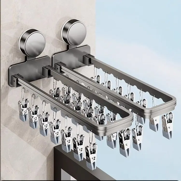 Suction Cup Sock Drying Rack for Home Balcony, Sock Drying Artifact, Underwear and Panties Multi-Clip Drying Rack, Suction Cup Artifact