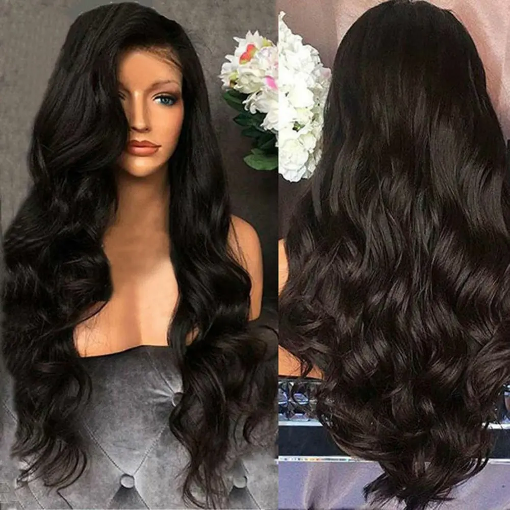 Women Full Mid-point Big Wavy Long Curly Hair Black Wig Fluffy