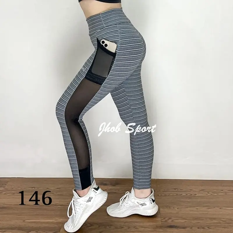 Celana Legging Panjang Olahraga Wanita /Legging Kombinasi Bahan Jaring Tile/Celana Panjang Sport/Celana Legging 3