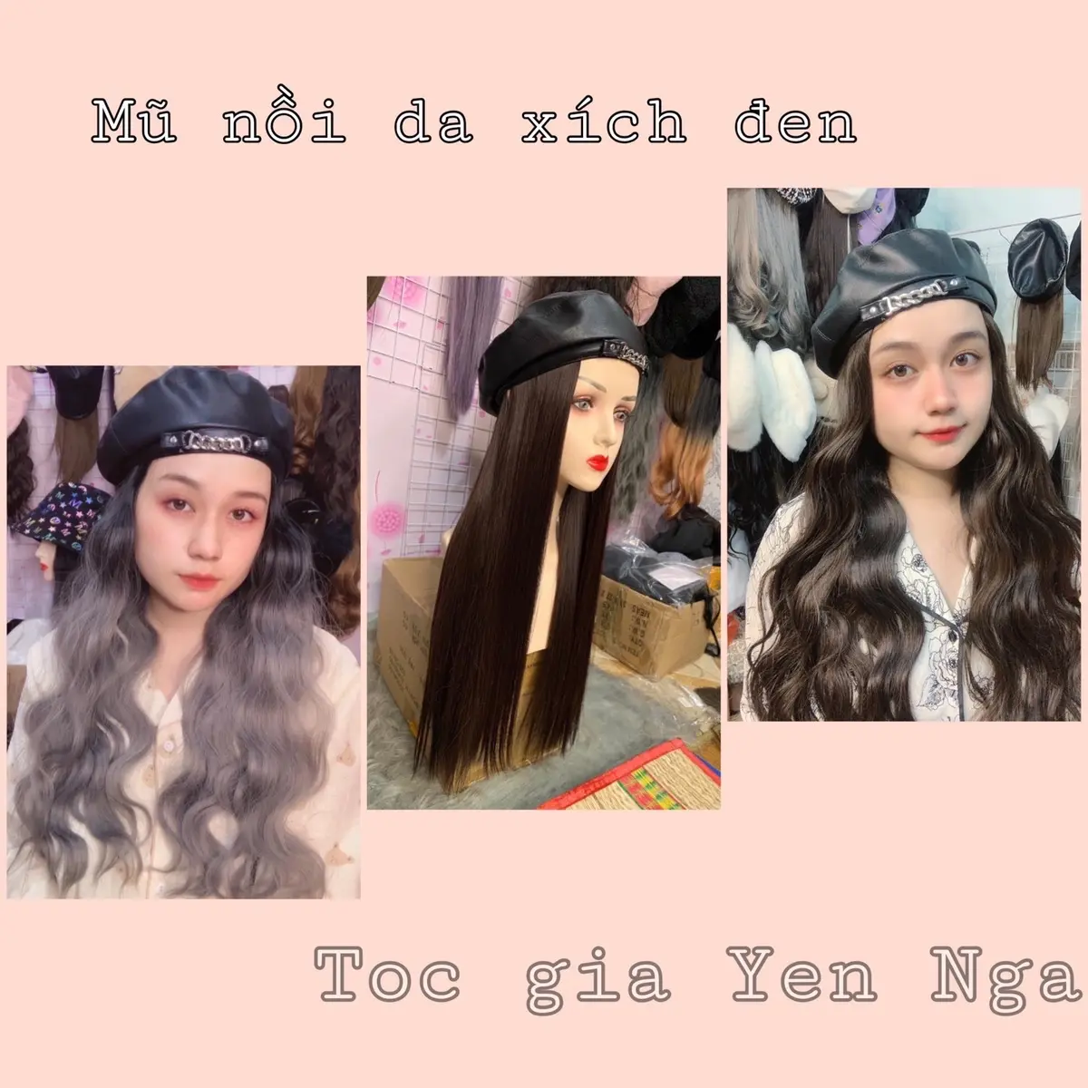 Mũ nồi da viền xích gắn tóc giả đủ dáng - kèm ảnh thật