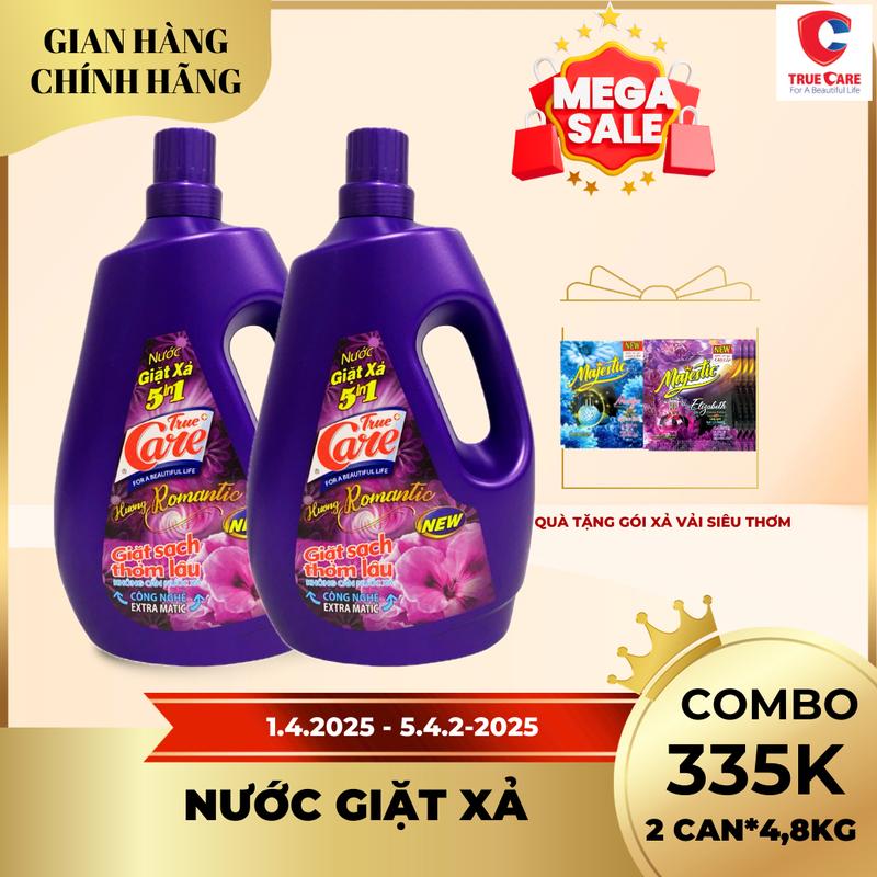 Combo 2 can Nước giặt xả True Care 5IN1 4,8kg  trắng sạch quần áo , gấp đôi hạt lưu hương thơm lâu mềm vải 4