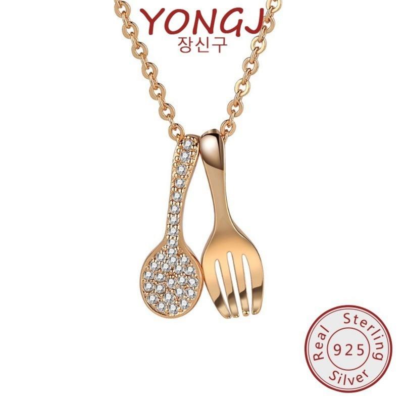 Product Introduction of New Fashion 925 Silver Diamond Spoon Fork Necklace for Women 22