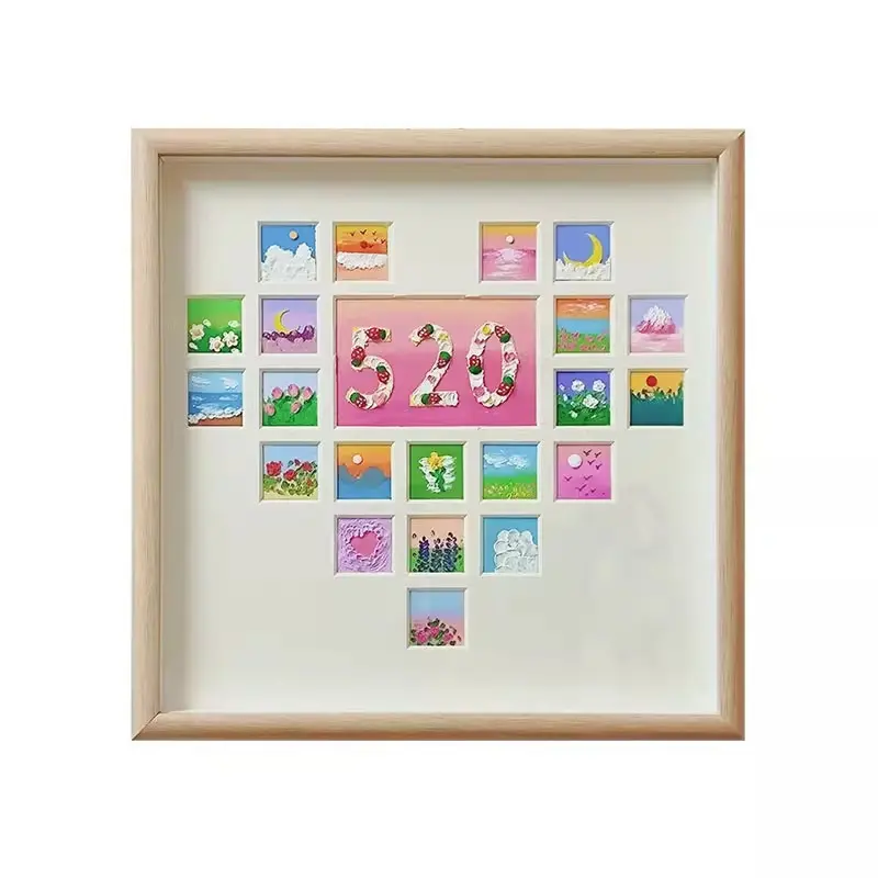 DIY Photo Frame,Handmade Painting,Couple Love Photo Frame Handprint Painting, Birthday Gift for Girlfriend, Girl's Confession Gift for Girlfriend, Valentine's Day Gift Oil Pastel Frame Decor