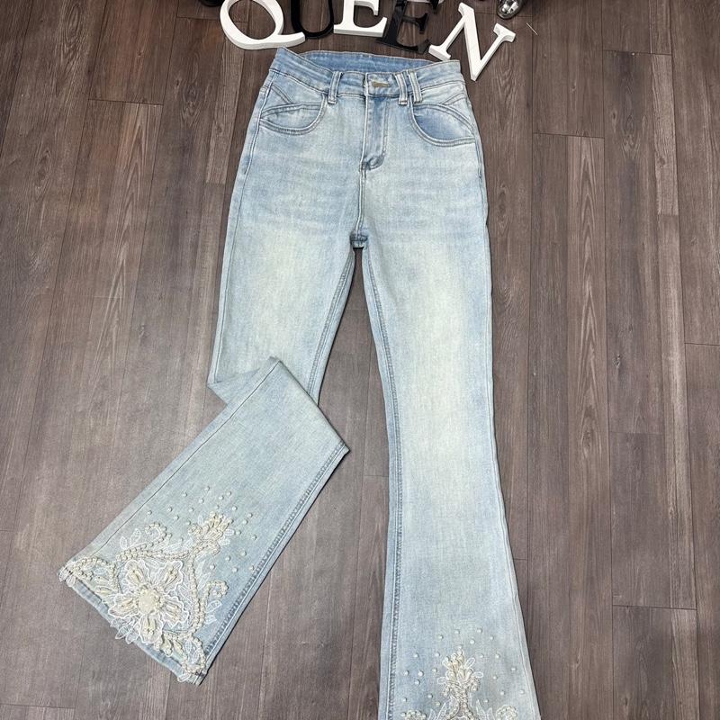 Quần jean pass loe thêu ngọc và pha lê hàng siêu cấp QC