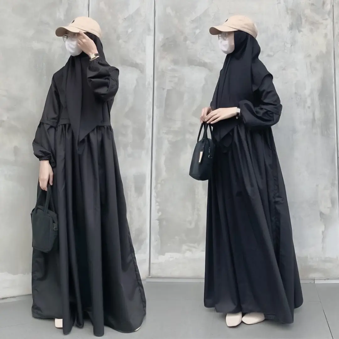 Kamila dress gamis polos mekar mewah Hitam Putih Muslim Wanita Dewasa