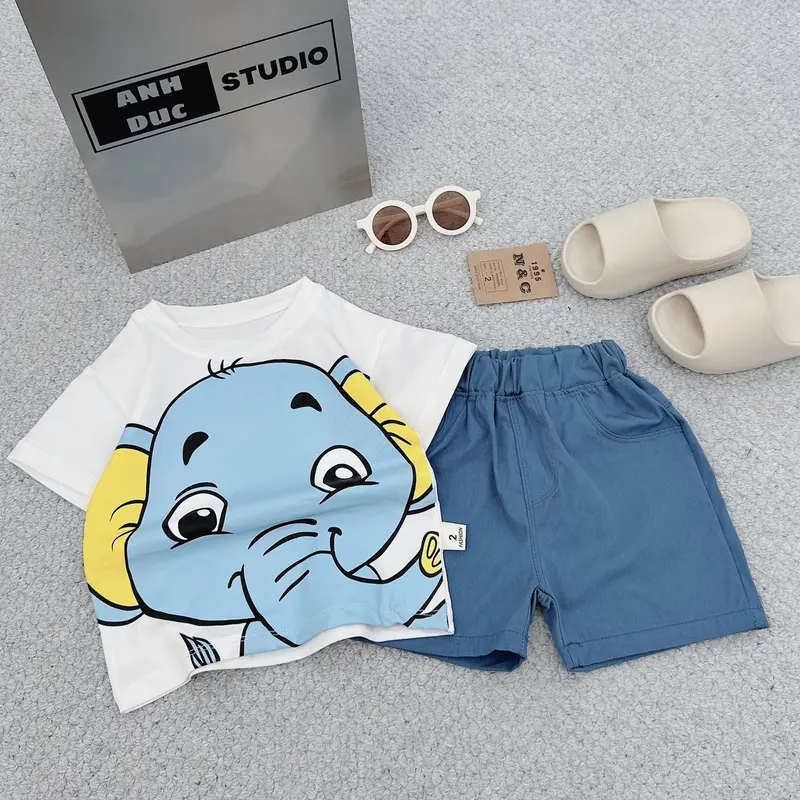 7-30kg  Set Bộ Quần Áo Cotton In Hình Chú Voi 2 Màu Cho Bé 2
