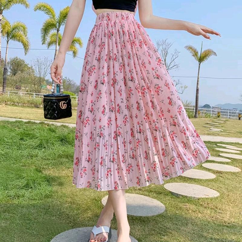 Chân Váy Hoa Nhí Dáng Dài Nữ Xòe Midi dài 74cm, size dưới 60kg, Chất liệu Bông nhí, Có Bo Chun và Voan - baoanfashion89 Women