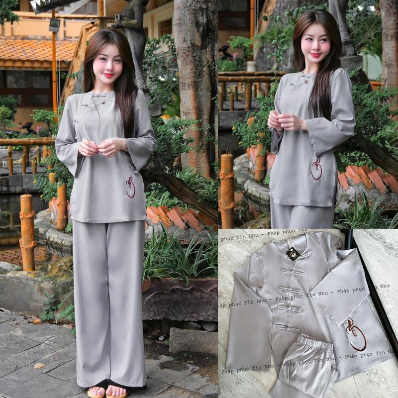  Pháp phục nút thắt thêu An LỤA NHẬP mềm mịn siêu mát không bóng  tặng chuỗi vòng tay đá hoặc gỗ  Pháp phục Tín Như 