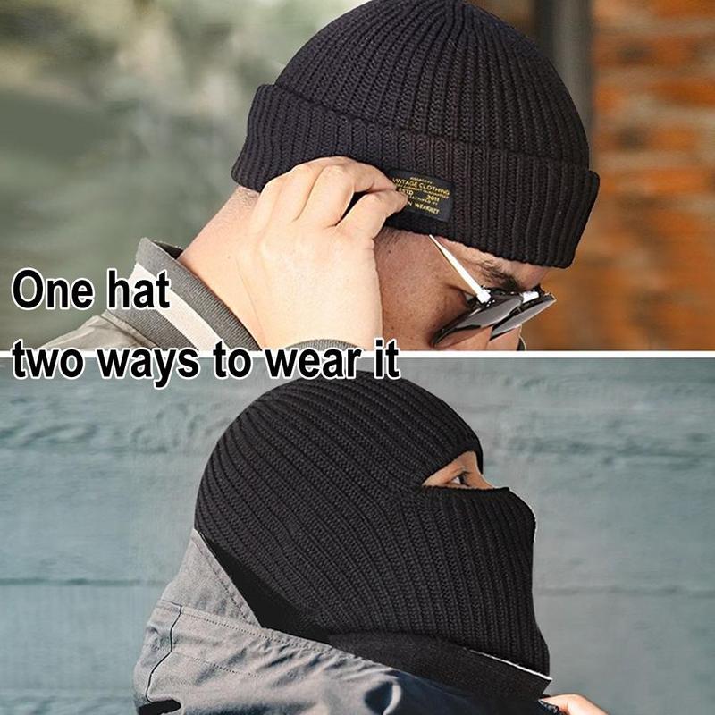 Product Introduction of Winter Men 2 In 1 Balaclava Hat Mask Beanie Knitted Bonnet Hat Neck Warm Fashion Accessories 34