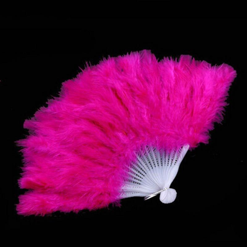 Product Introduction of 9 Colors New Costume Wedding Showgirl Dance Folding Hand Feather Fan Fancy 27