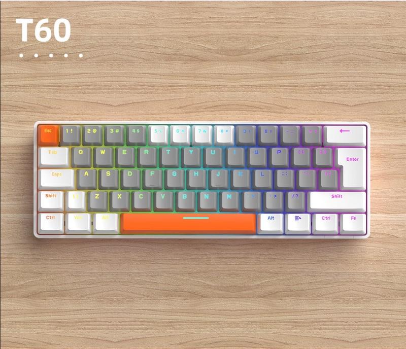 Hotswap xanh cam Bàn phím cơ T60,T62 trục blue,red switch cùng  18 chế độ led Ziyoulang, bàn phím chơi game nhỏ gọn 64 phím ban  phim