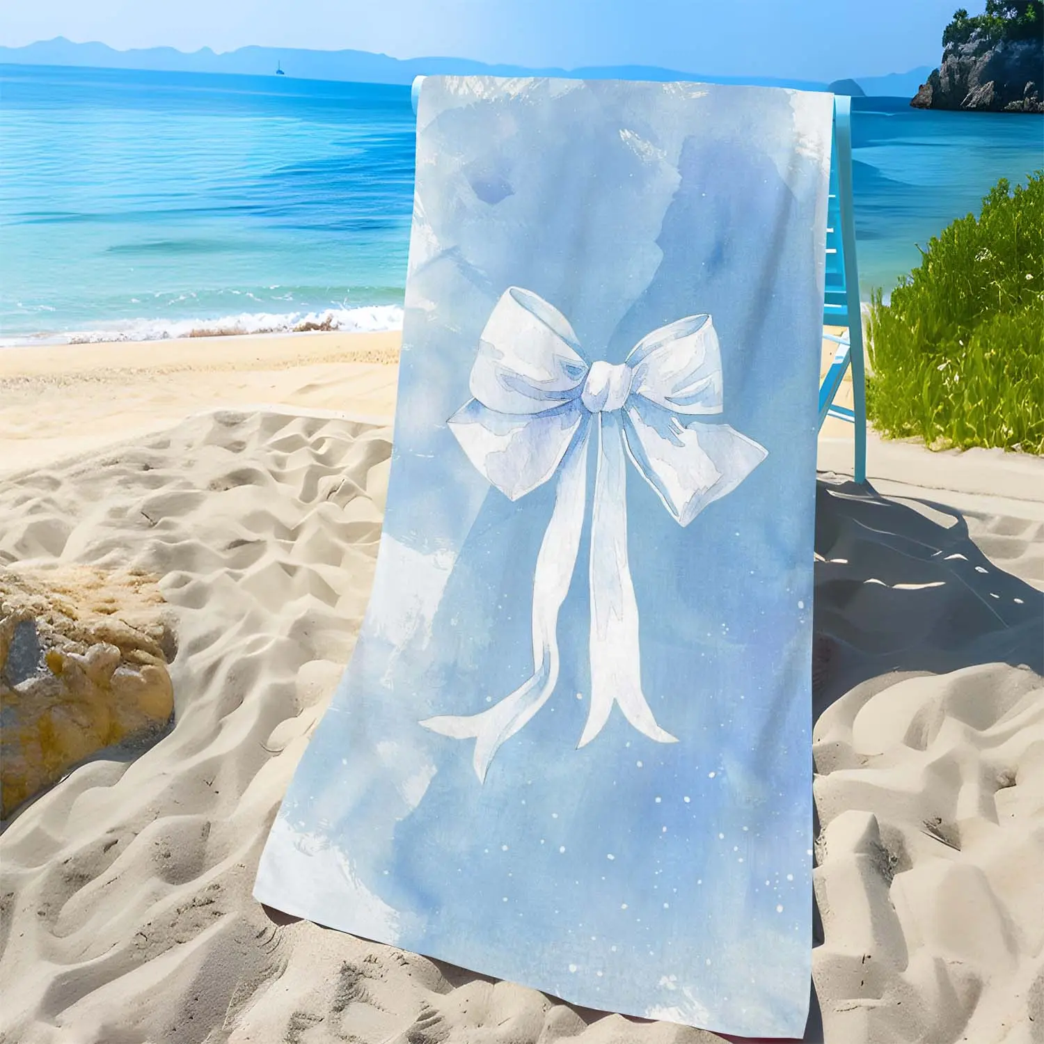 Bowknot Pattern Beach Towel, Soft Comfortable Lightweight Sand-proof Beach Towel, Water Absorbent Towel for Travel Swimming, Diving, Surfing, Yoga, Camping