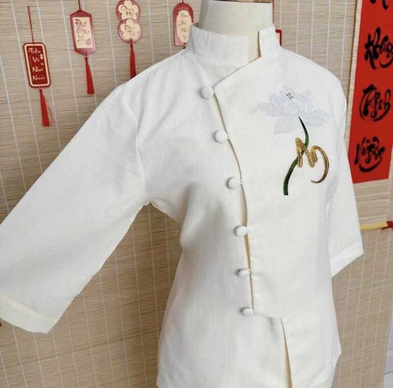 Product Introduction of Đồ Lam Đi Chùa - Pháp Phục Thêu Chữ An , Tay Áo Lỡ Truyền Thống - Vải Xược Hàn - Quần Ống Suông Lưng Thun - Mã N42 10