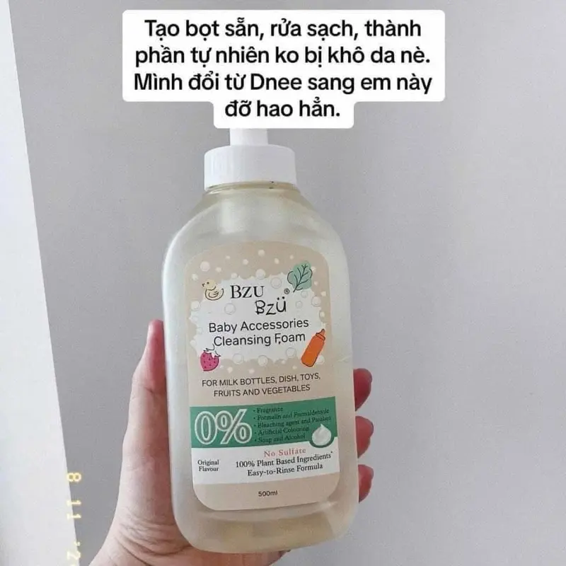 Nước rửa bình tạo bọt hương chanh Bzu Bzu 500ml
