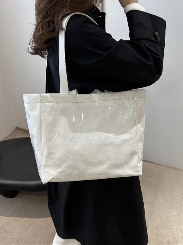 Letters Pattern Tote Bag, Large Capacity Shoulder Bag for Women & Men, Casual Trendy Versatile High-quality Daily Commuting Bag, Girl Fashionable Shopping Bag 5