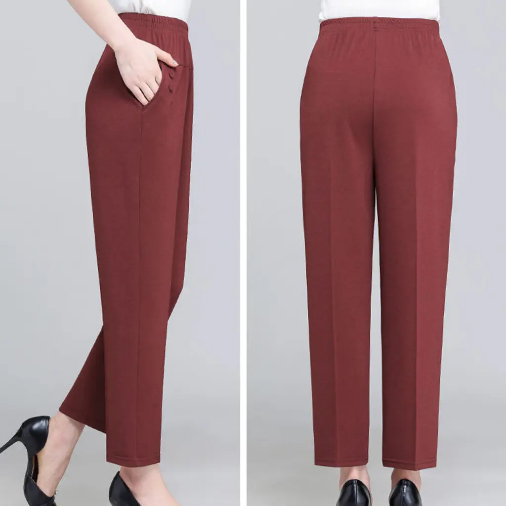 Xgqharh Office Pants Pockets Breathable Lady Slacks Office Lady Straight Wide Leg Trousers Female Clothing Pockets