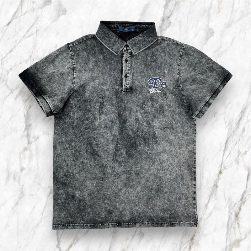 Shopvietanhq9 - Áo thun cổ trụ tay ngắn nam wash loang màu, chất vải cotton thun lạnh, áo có in chữ Ee, áo polo có ba màu Menswear Top Ngắn Tay Có Cổ Xám - Tết
