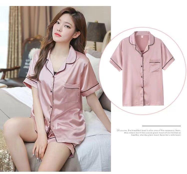 Product Introduction of Đồ Ngủ Phong Cách Hàn Quốc, Bộ Đồ Ngủ Hai Mảnh ngắn Tay Bằng Lụa Lạnh Mùa Hè Cho Nữ, Chất Liệu Lụa Nhân Tạo, Thích Hợp Cho Học Sinh, Bộ Đồ Mặc Bên Ngoài Mỏng, Đồ Mặc Nhà 9