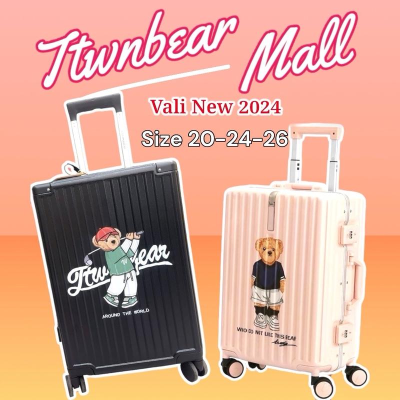 TH Vali TTWN BEAR size 20 - 24 - 26 inch Nam Nữ Gấu Đồng Hoa Văn Gấu