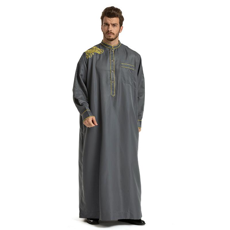 Product Introduction of European and American Hot Sale Middle East Muslim Ethnic Embroidery Long Sleeve Loose Stand Collar Robe Men 0006 13