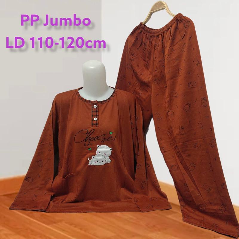 Product Introduction of Set PP Baju Tidur Kaos Lengan Panjang Dan Celana Panjang Jumbo Babydoll Wanita 3XL LD 110-120cm Busui Kancing 0