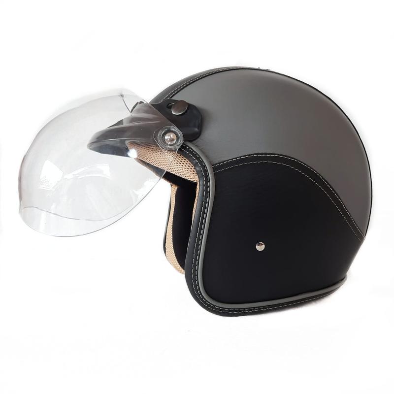 Helm Retro Pria Wanita Dewasa Combinasi Two Tone Hitam Abu 4