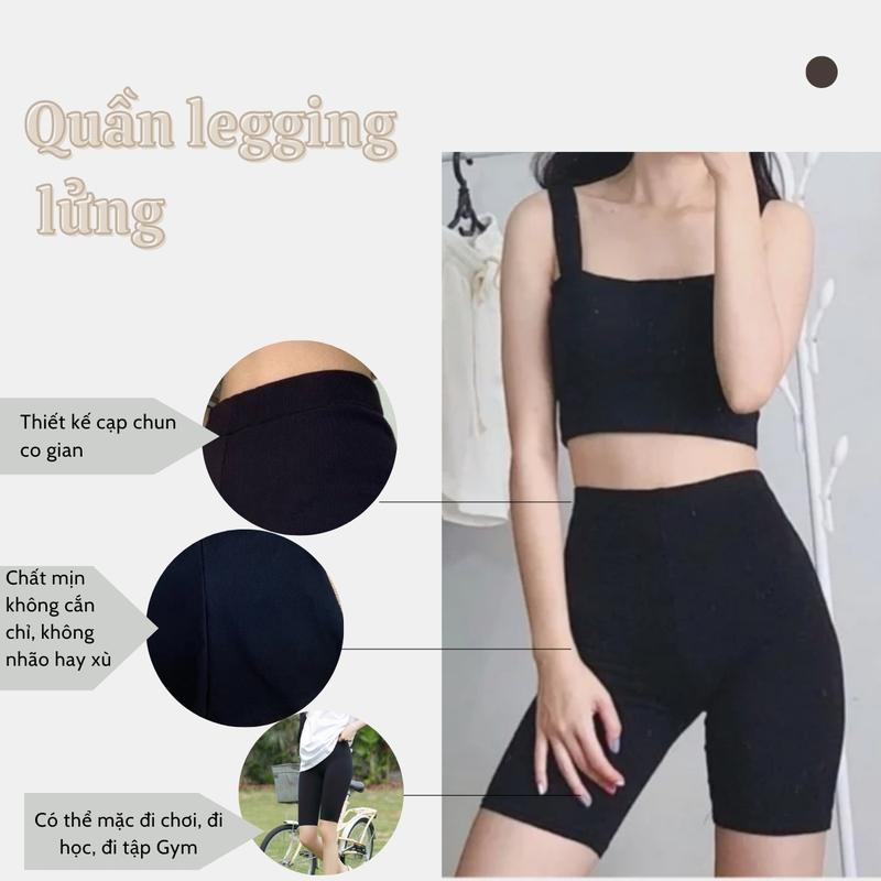Quần Legging Lửng Ngố Biker Body Dáng Ôm Phong Cách Thể Thao Sporty, Tập Gym, Yoga