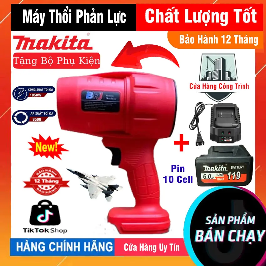Máy thổi phản lực BFJ 1000W dùng pin, Quạt thổi bụi, Máy thổi lá sấy tóc cầm tay mini siêu mạnh chân pin phổ thông trọng lượng nhẹ