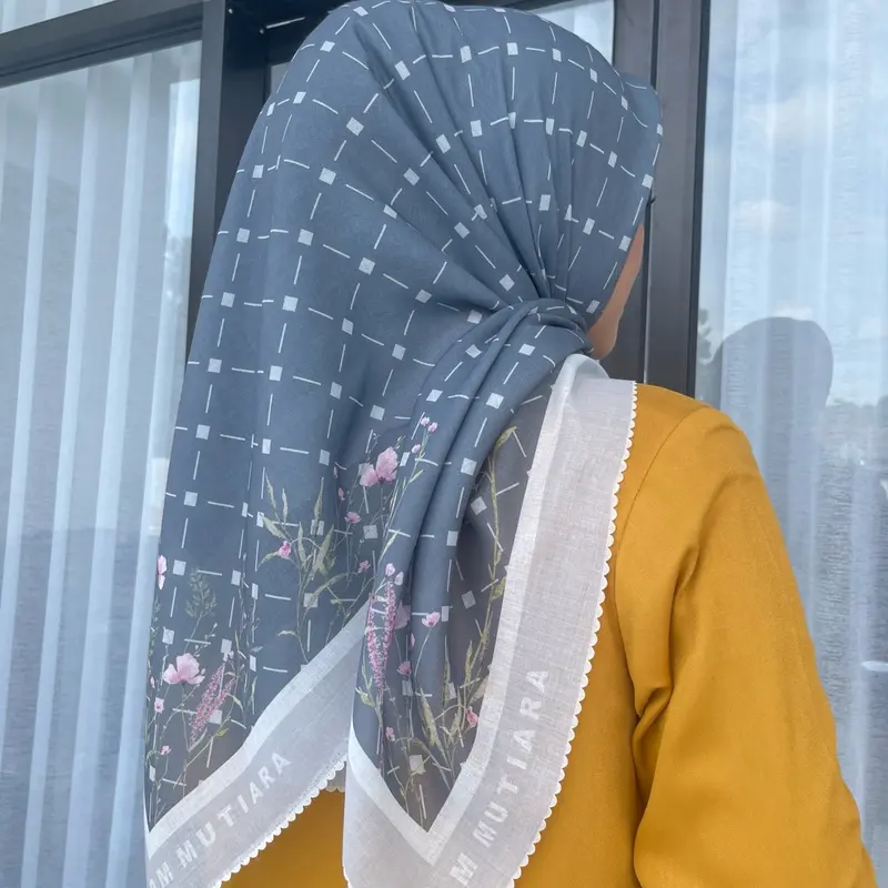 HIJAB jilbab kerudung wanita SEGI EMPAT MOTIF DM MUTIARA VOAL PREMIUM Lembut Muslim Square 0
