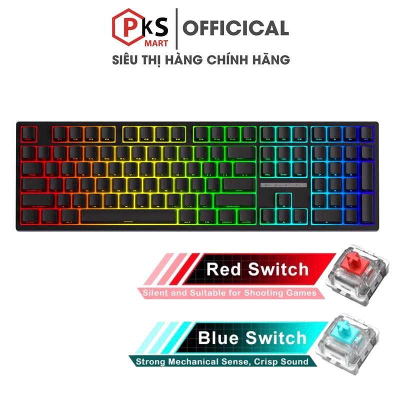 PKSMART - HW108 - Bàn Phím Cơ 3 Mode Kết Nối - LED RGB Đổi Màu - HOTSWAP Shocket 5Pin - Đã Cân Stab - Antin Ghosting Full Phím - Pin Sạc 3000 mAh - Kết Nối Có Dây - Không Dây Bluetooth 3.0, 5.0 - USB 2.4g - Kết Nối Có Dây TYPE-C -> USB - Keycaps Nịna