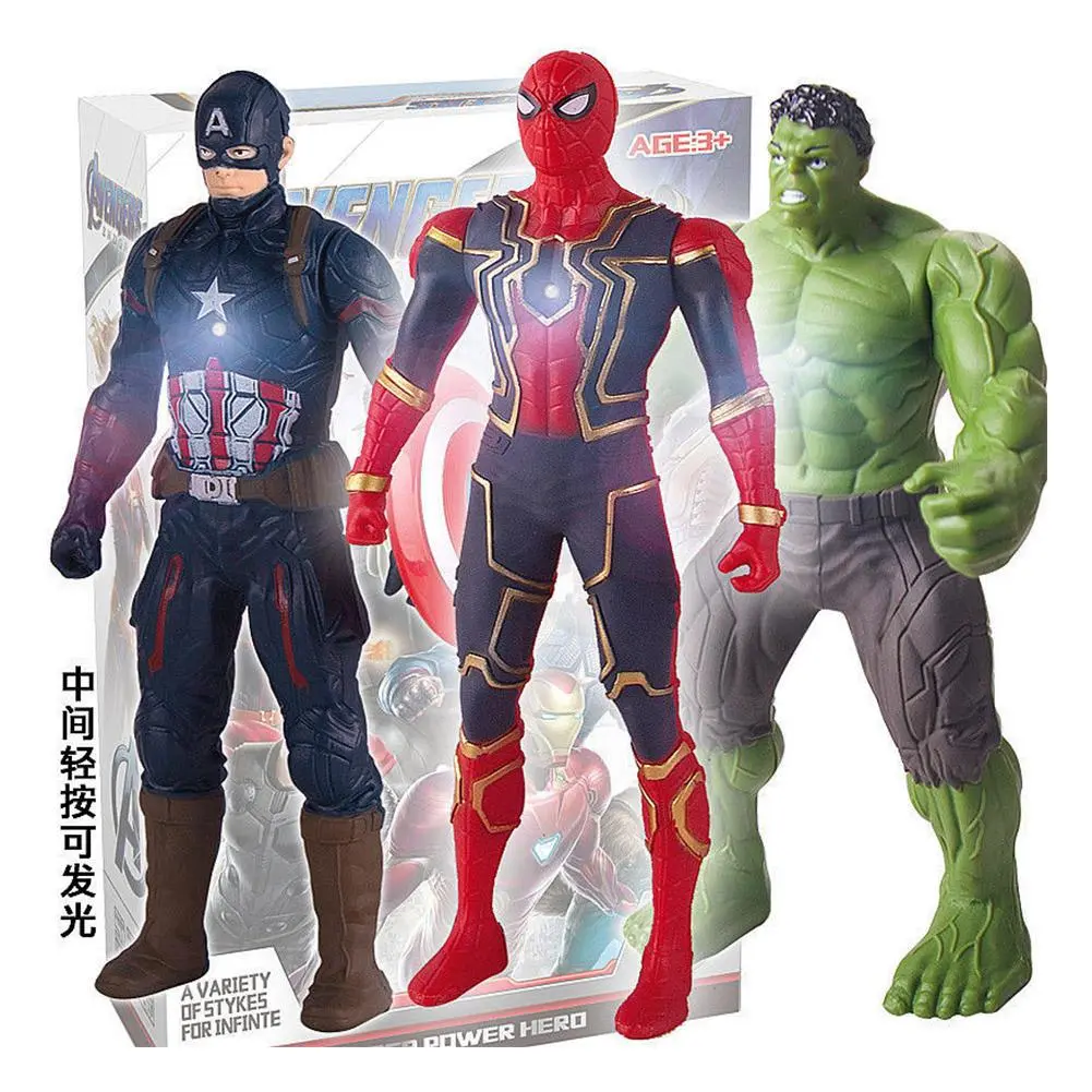 LED Light Avengers Figures PVC Super Hero Ironman Spider-Man Hulk Model Dolls Glowing Toys  Boy Kids Birthday Gift