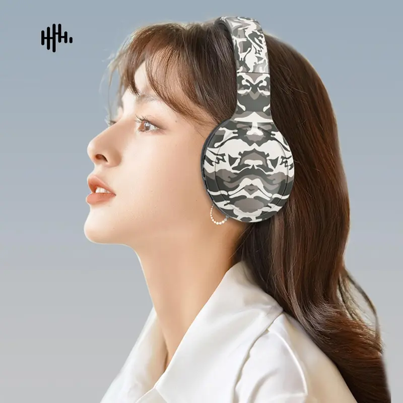 Camouflage Pattern Wireless Headphone, Over-ear Design Bluetooth-compatible Headset, Noise Cancelling Heavy Bass Headphone for Gaming, Sports, Office 5