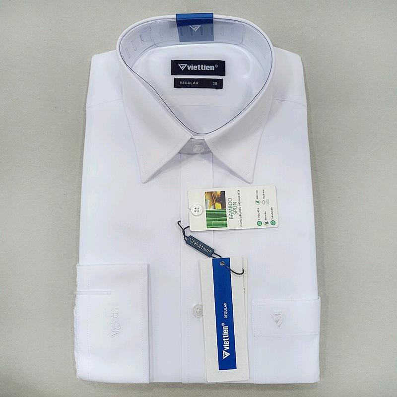 Áo DÀI TAY VIỆT TIẾN trắng trơn,sơ mi nam lai bầu,vải tre và chất liệu vải hoa hồng phom xuông REGULAR Menswear