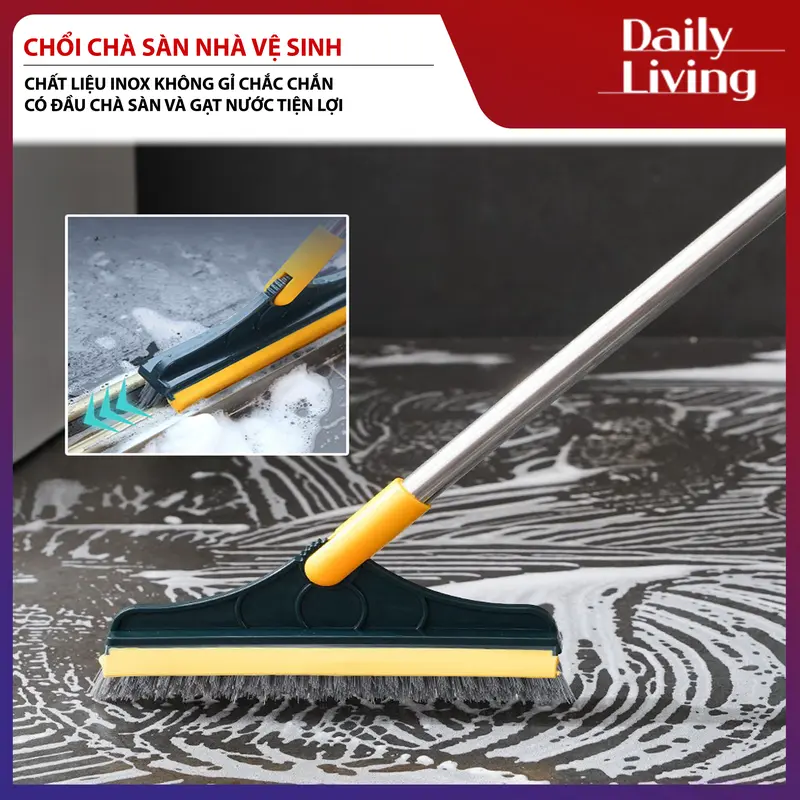 Cây Chà Sàn Nhà Tắm DLS Chổi Cọ Sàn Và Gạt Nước 2 Trong 1 Đầu Chổi Xoay 120 Độ Quét Mọi Ngóc Ngách Tiện Lợi Vệ Sinh Sạch Sẽ