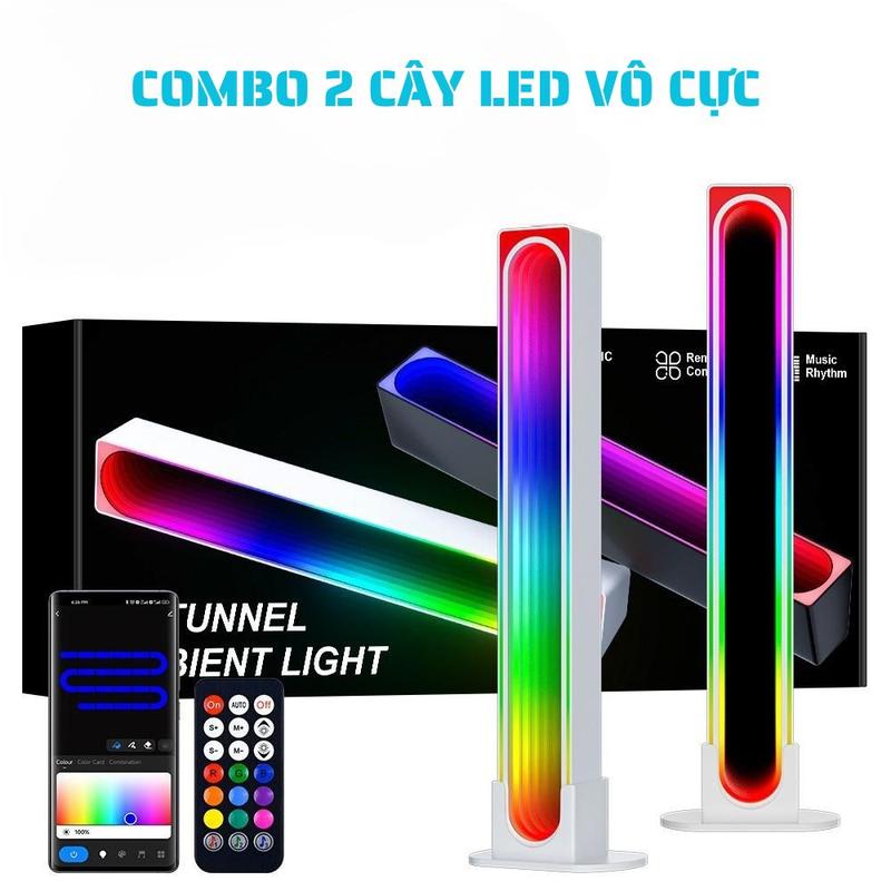 Combo 2 Cây Đèn Led Vô Cực, Led RGB Nháy Theo Nhạc Trang Trí PC, Ô Tô & Decor Cực Đẹp, Có APP. Cao 25 cm