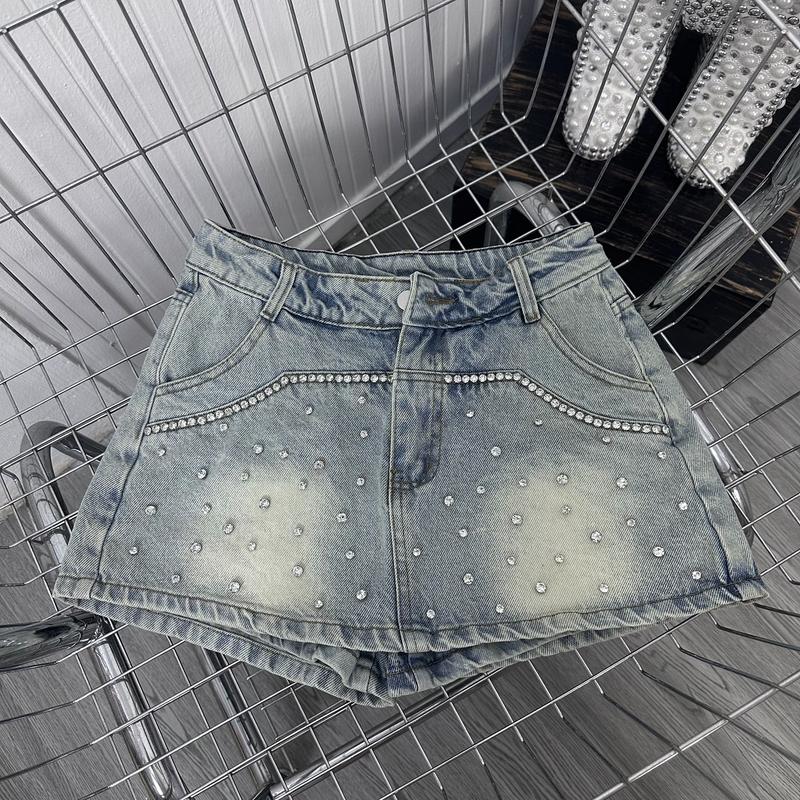 chân váy jean ngắn chữ a đính full đá lưng cao chất dày mịn bông mặt vải có quần bò bảo vệ không co dãn wash màu xanh khói QC2386 hottrend 2024 tặng kèm đá. Nữ Women Kem