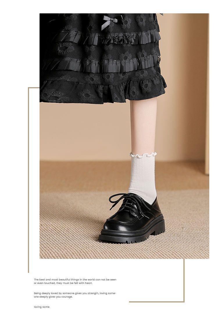 Product Introduction of Genuine Leather Loafers for Women 2024 Spring and Autumn New Soft Sole Thick Sole Lace-up Retro Single Shoes Versatile British JK Small Leather Shoes Women 17