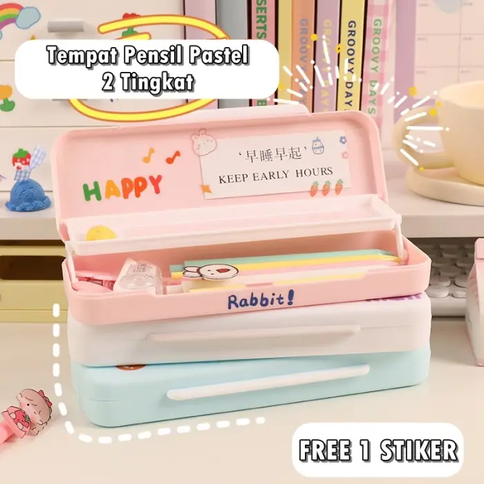 Tempat Tepak Kotak Pensil Anak Korea Aesthetic Free Stiker PC0010 stationery 2