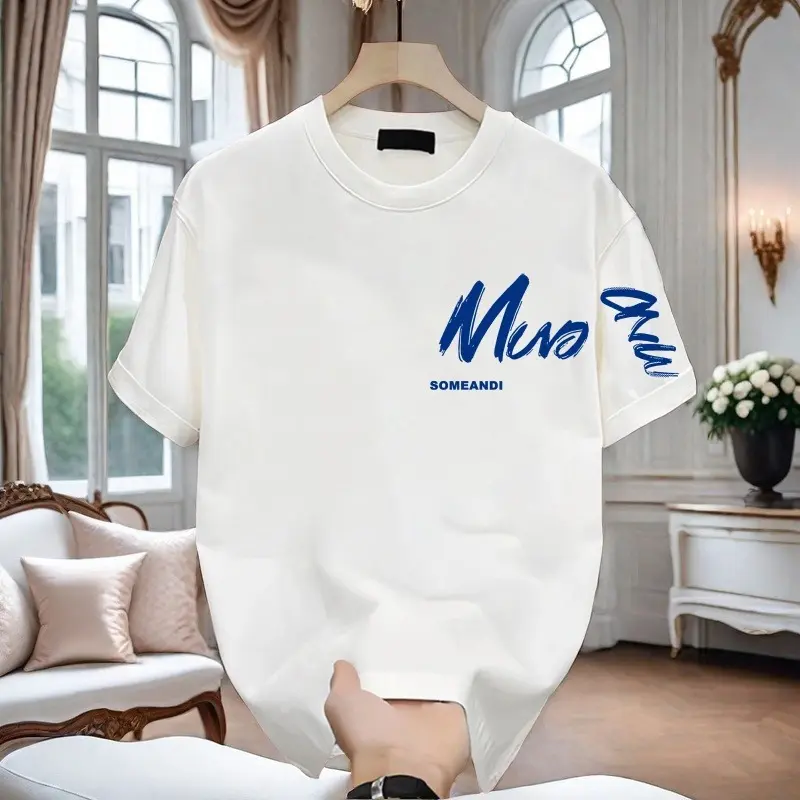 Áo Sơ Mi Nam, Màu Trắng, Dễ Phối Đồ Mùa Hè, Tay Lửng Dáng Rộng Vừa Vặn, Cổ Tròn, Dáng Rộng Vừa Vặn, Phong Cách INS, Chất Liệu Nặng Và Mỏng, Cá Tính