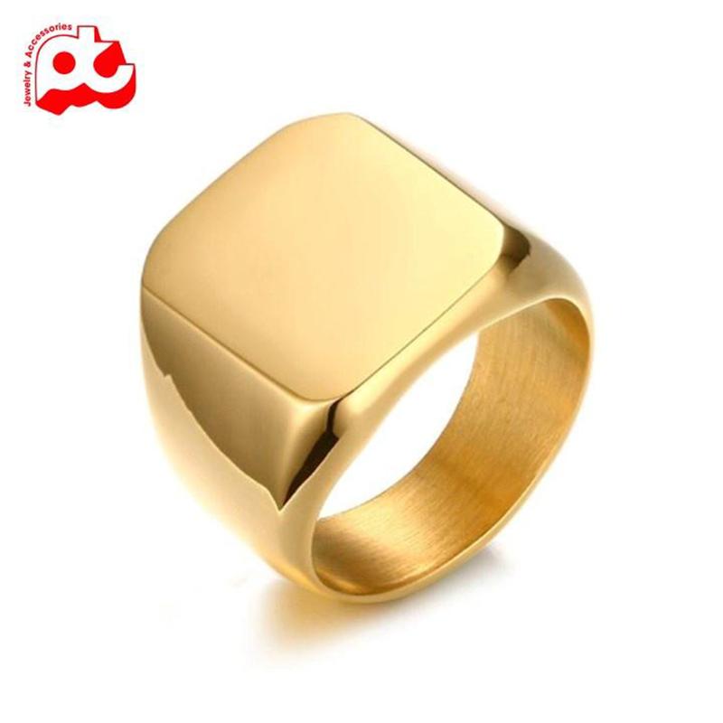 Nhẫn nam nữ titan thời trang rẻ đẹp kiểu mặt trơn vuông to cao cấp thép không gỉ trangsucpt màu mạ vàng PTNNA24 3T Cao Su Pin
