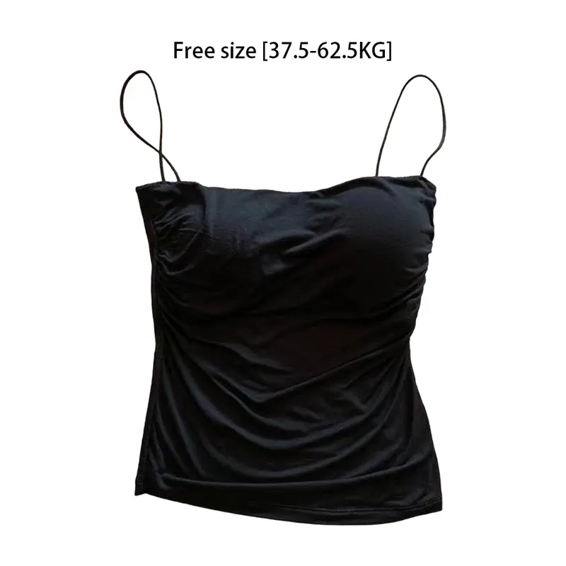 Áo Vest Hai Dây Xếp Ly Màu Đỏ Rượu Vang Gợi Cảm, Cô Gái Nóng Bỏng, Dành Cho Nữ, Áo Không Tay Mùa Hè, Có Dây Đeo Vai Mỏng, DDUN Top Women Kem 6