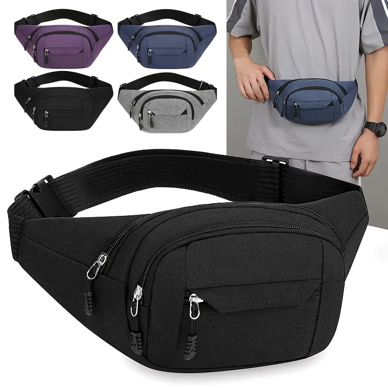 Men'S Nylon Waist Bag- Adjustable Strap, Multiple Zipper Pockets, Outdoor Sports Waist Bag, Suitable for Daily Commuting, Black, Multifunctional Travel Bag| Korean Style Bag| Adjustable shoulder strap bag, bag 0