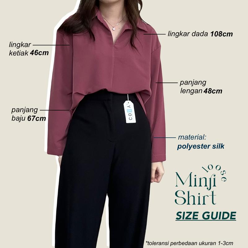 Product Introduction of SIVALI Minji Shirt | Basic Loose Office Shirt - Kemeja Wanita Kantor Atasan Baju Anti Kusut Panjang Tebal Polyester Silk Formal Oversize Formal Oversize Kerja Hitam Casual 0