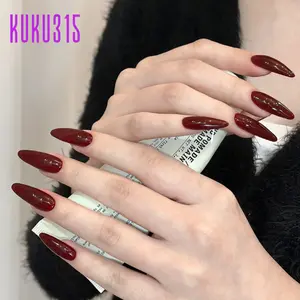 [Seri Ujung Lancip2] KUKU315 [24Pcs Full Size] Kuku Palsu Nails Art Dan Lem Kuku Palsu + Bonus Kit Lem Jelly Ultra Tipis & Bernapas - Bisa Dipakai Berulang Kuku Palsu Lepas Pasang