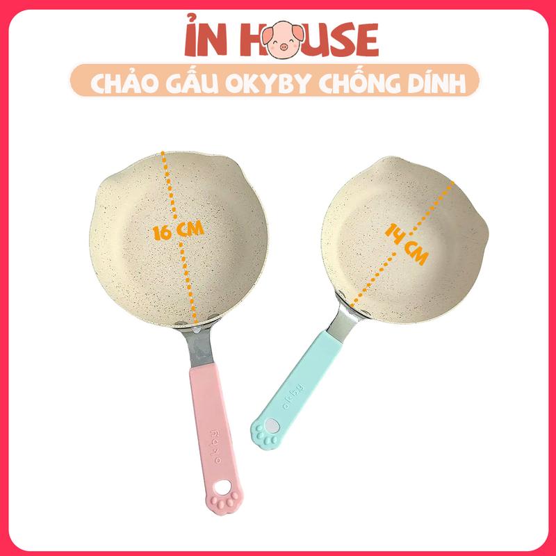 Chảo men đá chống dính hình GẤU OKBY size 14cm- 16cm dùng tất cả các loại bếp