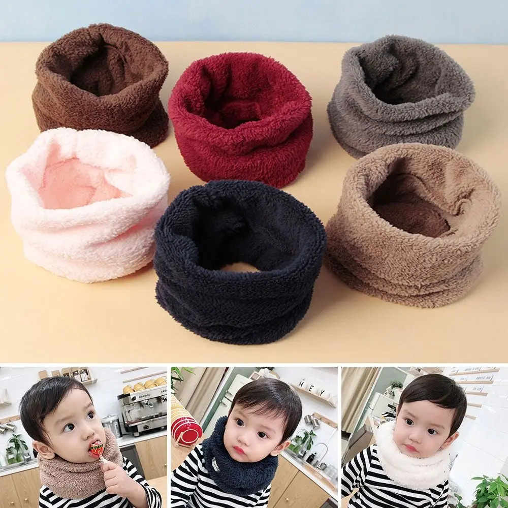 2-16 Years Old Winter Fleece-lined Kids Winter Scarf Warm Thickened Plush Scarves Soft Cute Children Neck Warmer for Baby Boys Girls