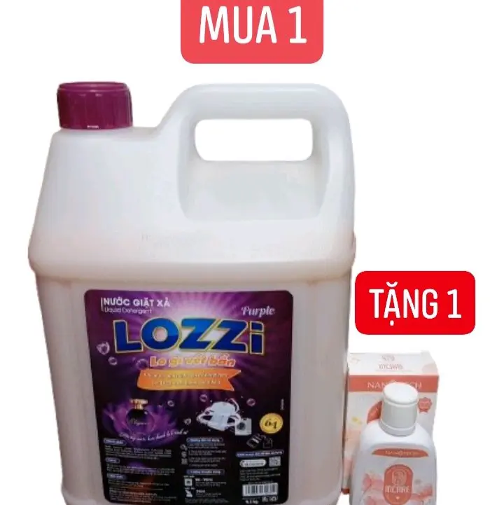 ( Mua 1 Tặng 1 )Nước Giặt Xả Lozzi hương nước hoa 9.36kg - Sạch tinh tươm áo quần, hương ngát bền lâu  Cho Bé  (Mua 1 can Nước GIẶT XẢ lozzi 9.36kg tặng 1chai dung dịch vệ sinh Nanotech chiết xuất trà xanh lá trầu không và muối hồng himalya )